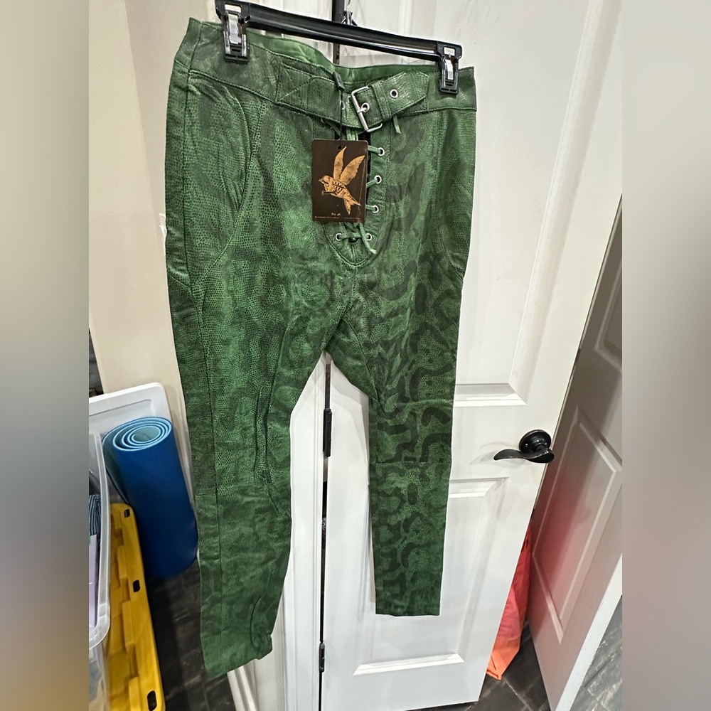 One Teaspoon Green Patterned Leather Pants
